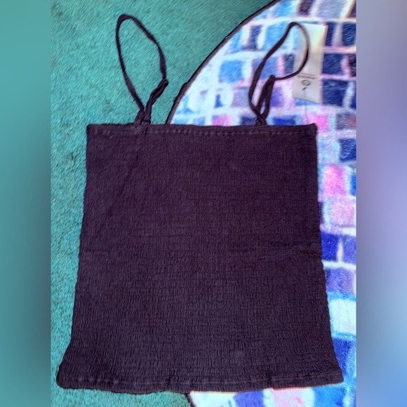 Mono B Tops - Mono B Black Cotton Crop Top with Straps - Size Medium